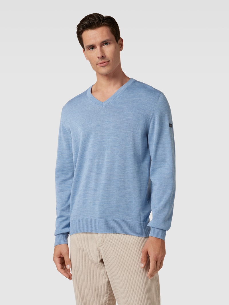 Strickpullover mit Label-Patch in hellblau