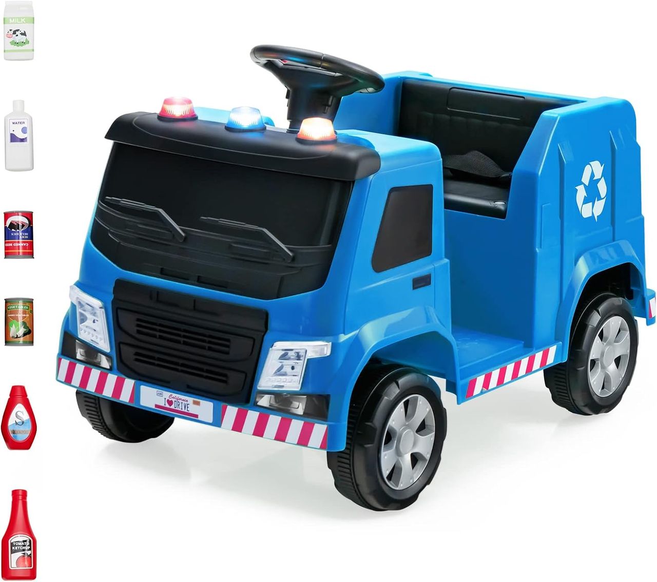 Costway 12V Kinder Aufsitz Müllwagen mit Musik, Hupen und Licht