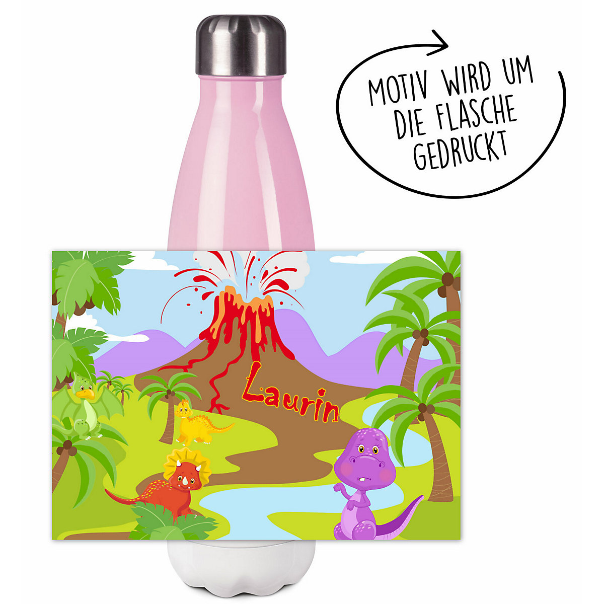 Edelstahl Kinder Thermoflasche / Trinkflasche bunt Dino Spülmaschinenfest, Auslaufsicher, Bruchfest, Doppelwandig, Für Heißgetränke geeignet, Mit Deckel, Isoliert