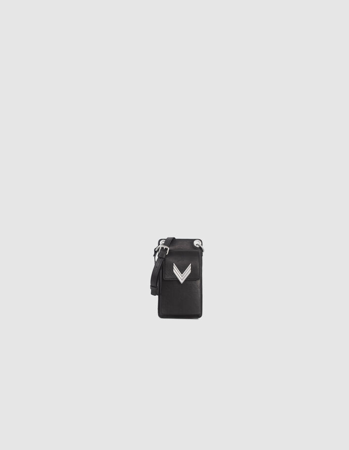 La pochette-téléphone 111 noire cuir Femme