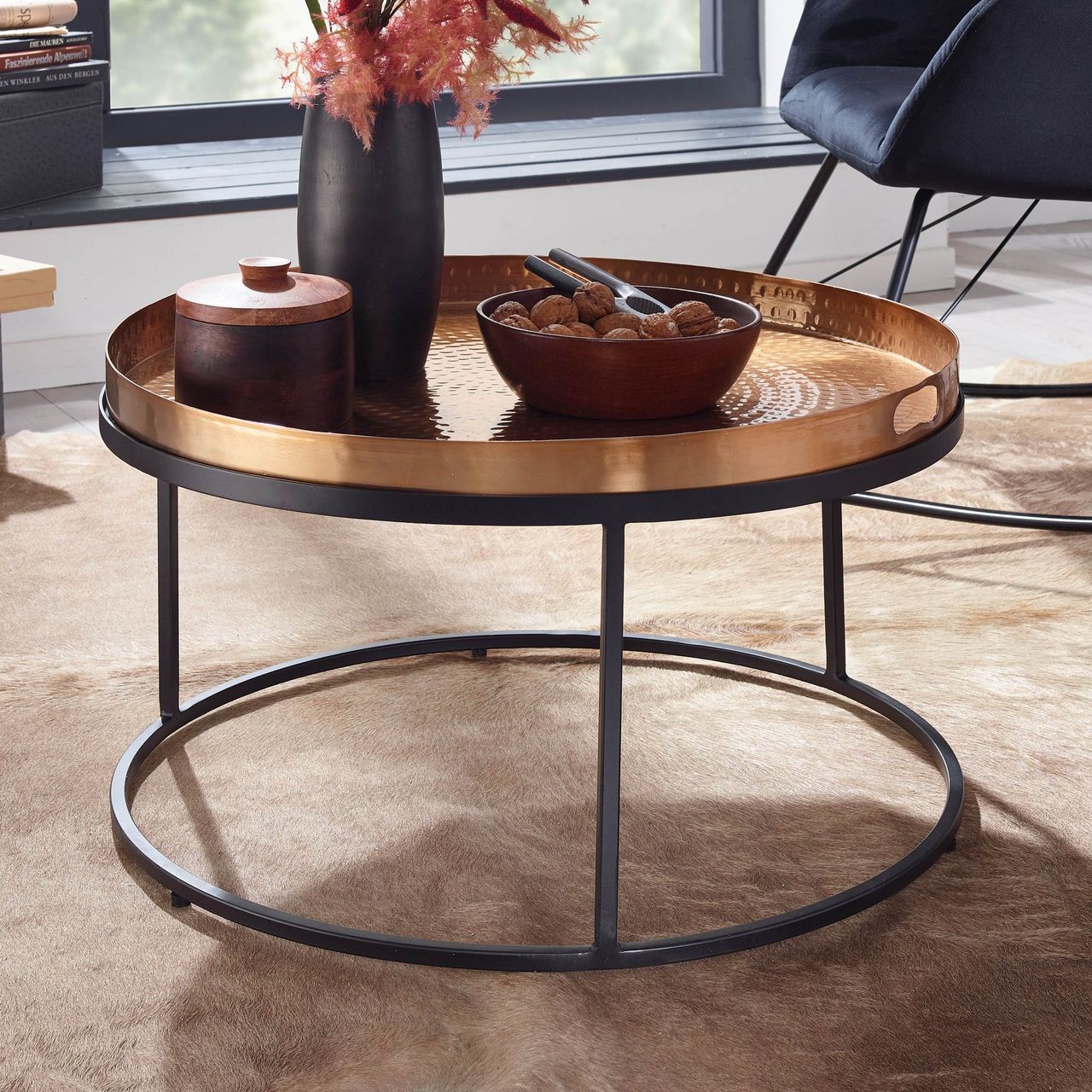 Skyport WOHNLING Couchtisch Metall Hammerschlag Sofatisch Ø 62 cm Wohnzimmertisch Gold