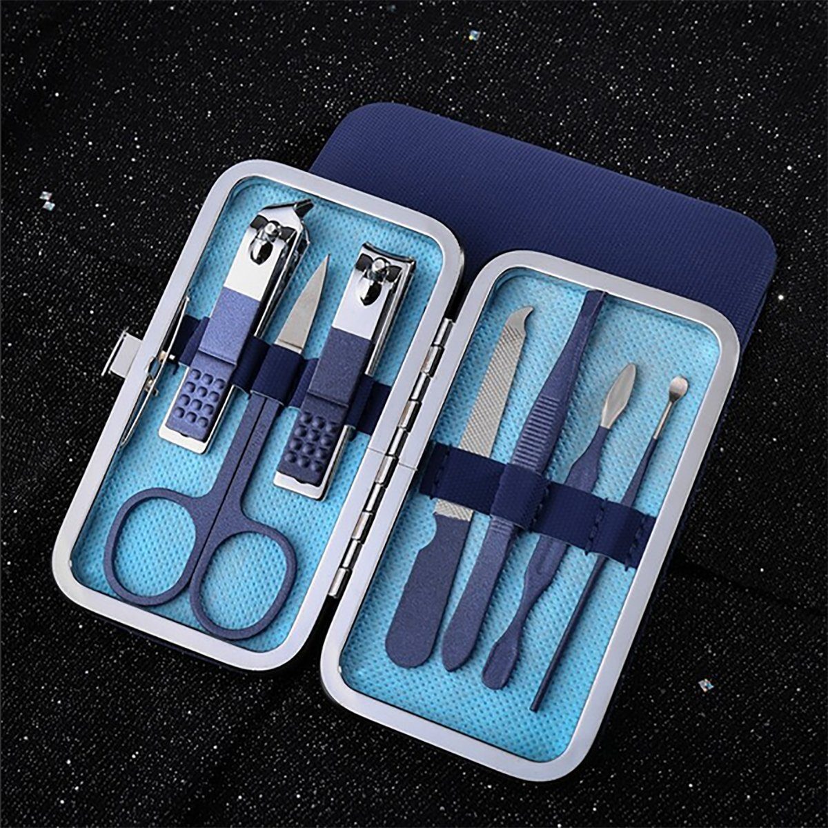 TPFBeauty Maniküre-Etui mit Etui, 7 tlg., Edelstahl Maniküre Set Pediküre Set in Aufbewahrungs-Etui - Blau