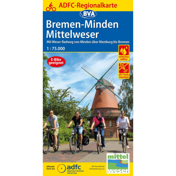 ADFC-REGIONALKARTE BREMEN-MINDEN MITTELWESER, 1:75.000 - Fahrradkarte