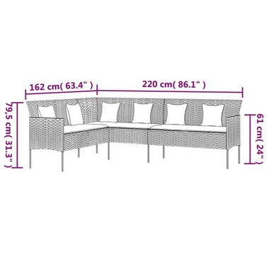 vidaXL Loungesofa Gartensofa in L-Form mit Kissen Schwarz Poly Rattan, 1 Teile