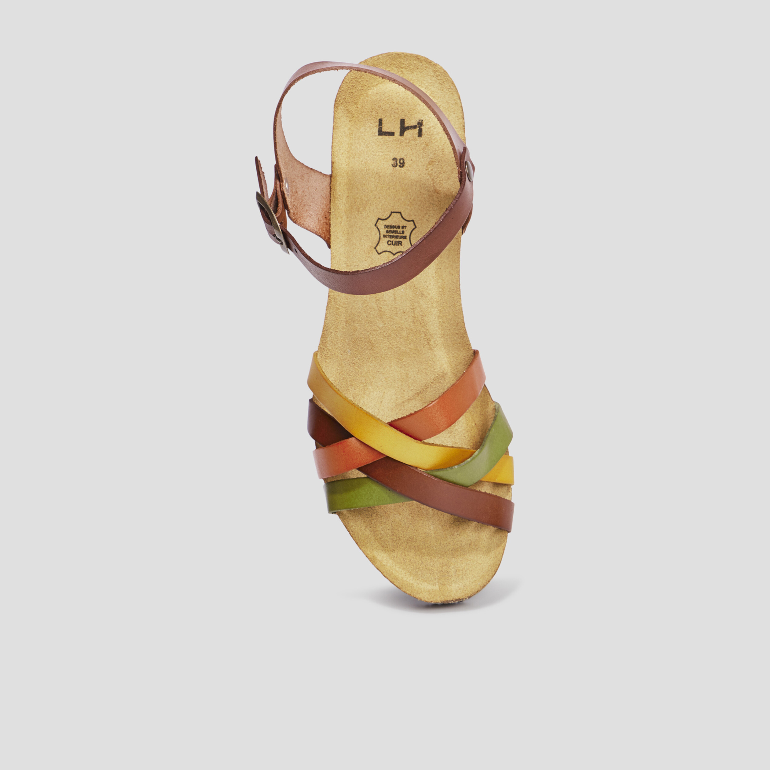 Sandales compensées en cuir multicolore femme | La Halle