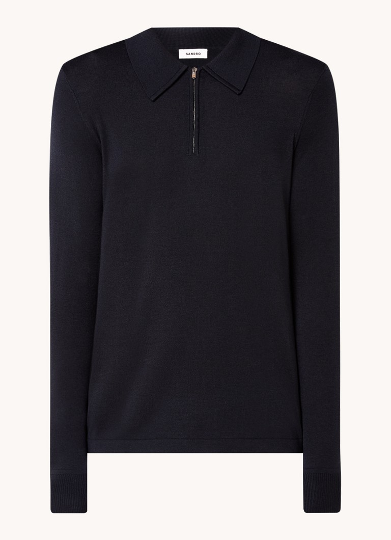 Sandro Regular fit fine-knit polo in wool blend with half zip