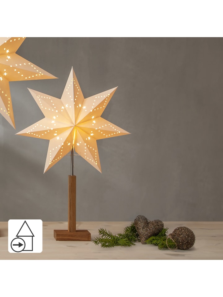 STAR Trading Papierstern-Tischleuchte 'Karo', weiß, Holzfuß Eiche, 70cm günstig kaufen onesize