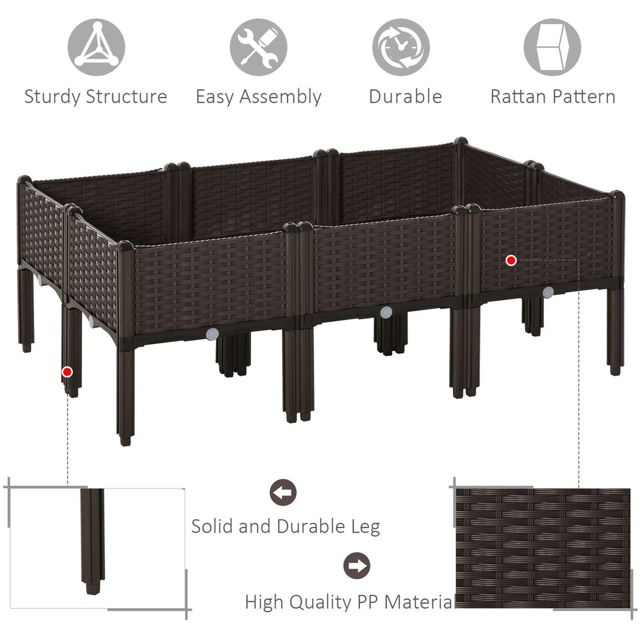 Outsunny Hochbeet 6-teiliger Pflanzkasten mit Abflusslöchern Rattan-Look DIY