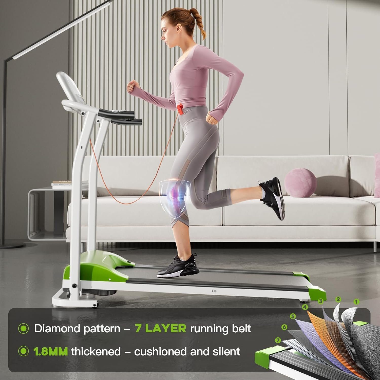 UMAY Laufband (Treadmill for Home mit Automatischer und 12 Trainingsprogrammen), zuhause klappbar mit Herzfrequenzmesser und APP, 1,5 PS leiser Motor