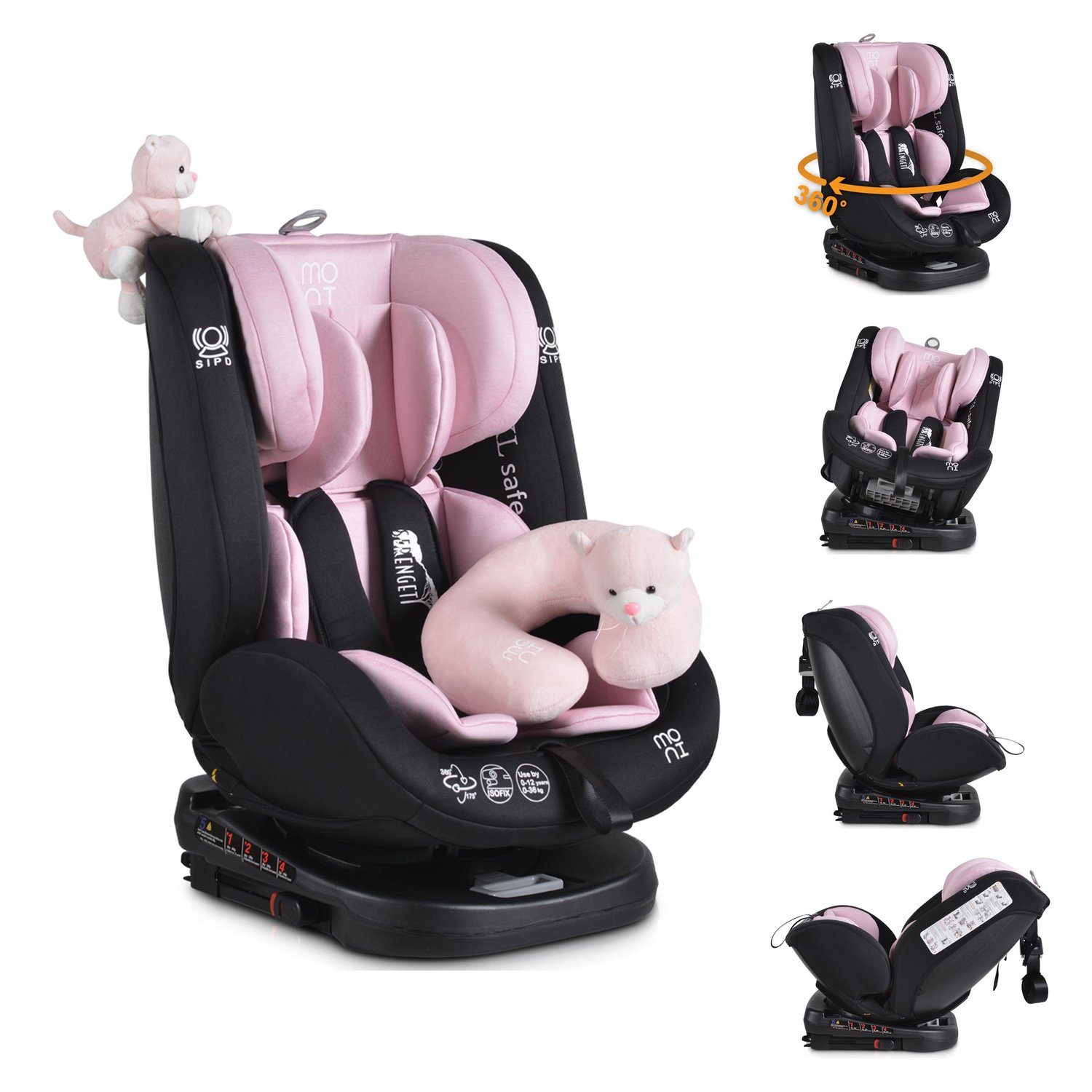 Moni Autokindersitz Kindersitz Serengeti 0-36 kg, bis: 36 kg, Gruppe 0/1/2/3 Isofix Nackenkissen Plüschtier