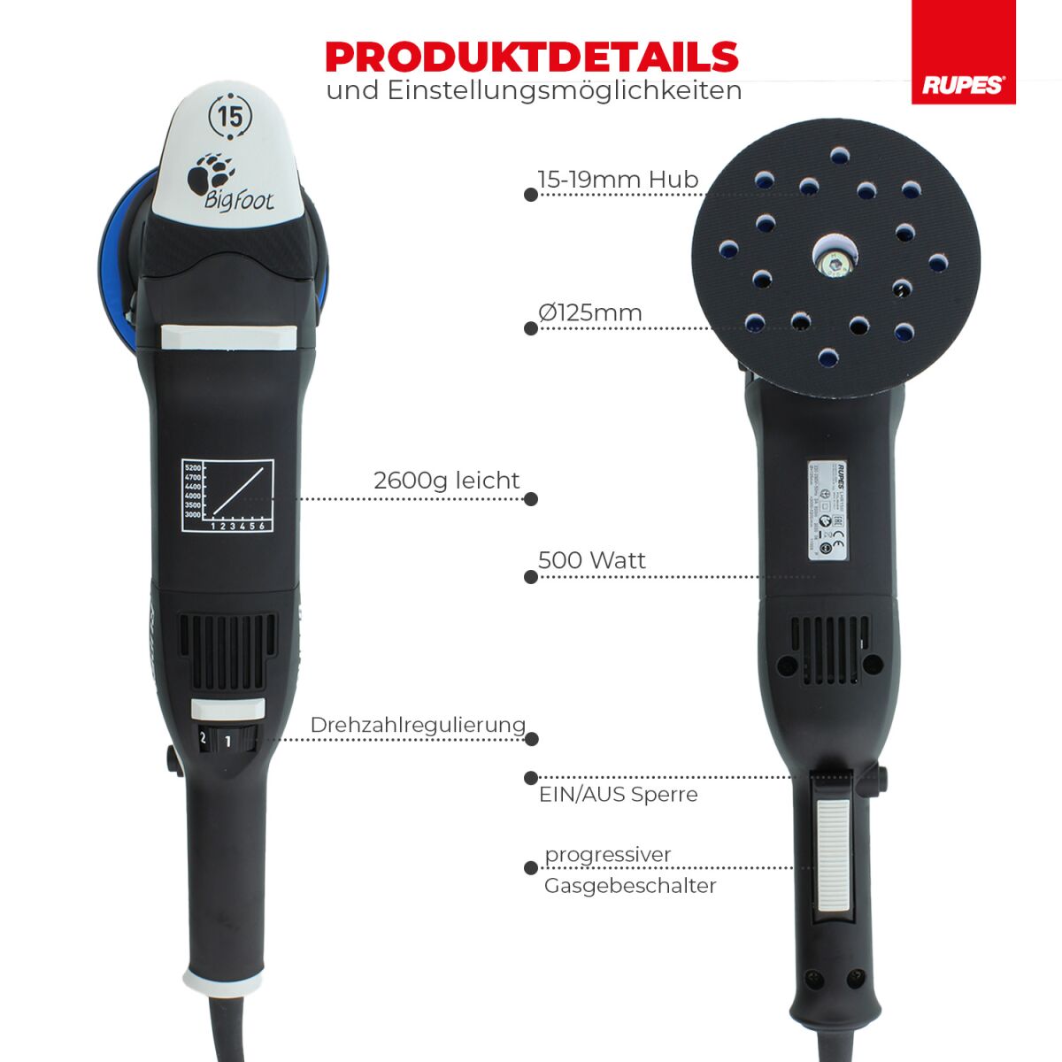 Rupes BigFoot LHR 15MarkIII Exzenterpoliermaschine Luxus Kit, 15-teilig