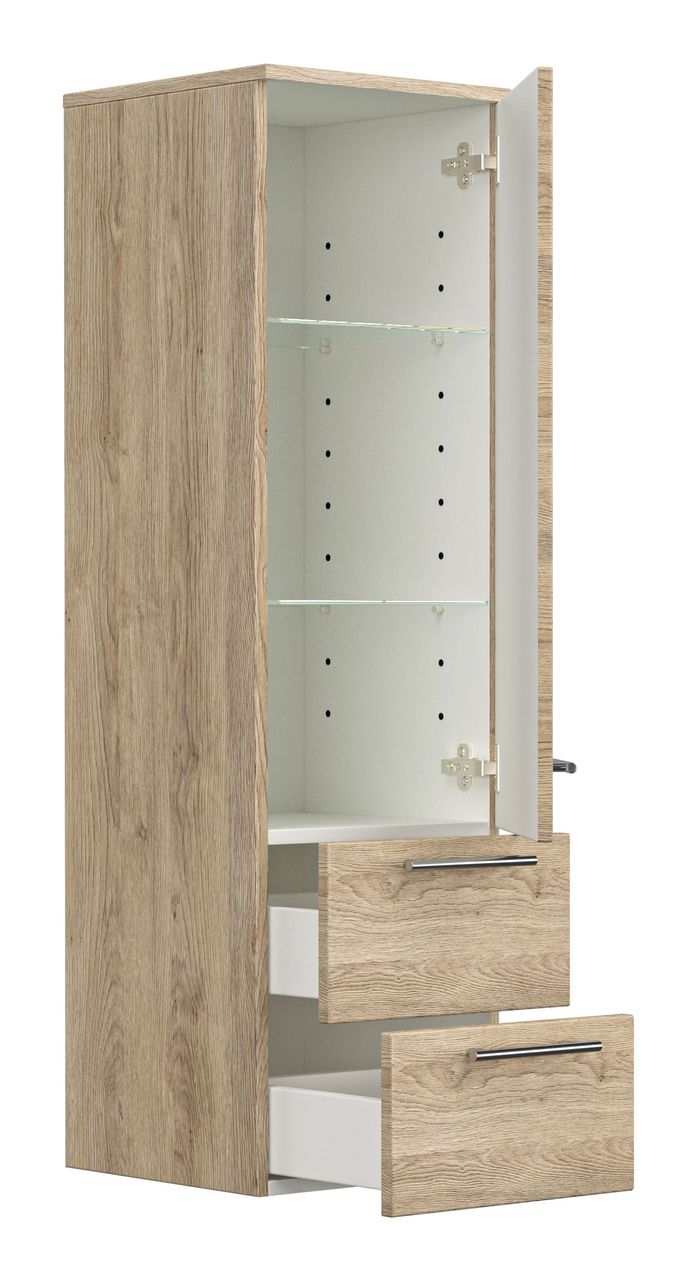 Posseik Hochschrank 120 cm eiche hell seidenglanz mit Glaseinlagen