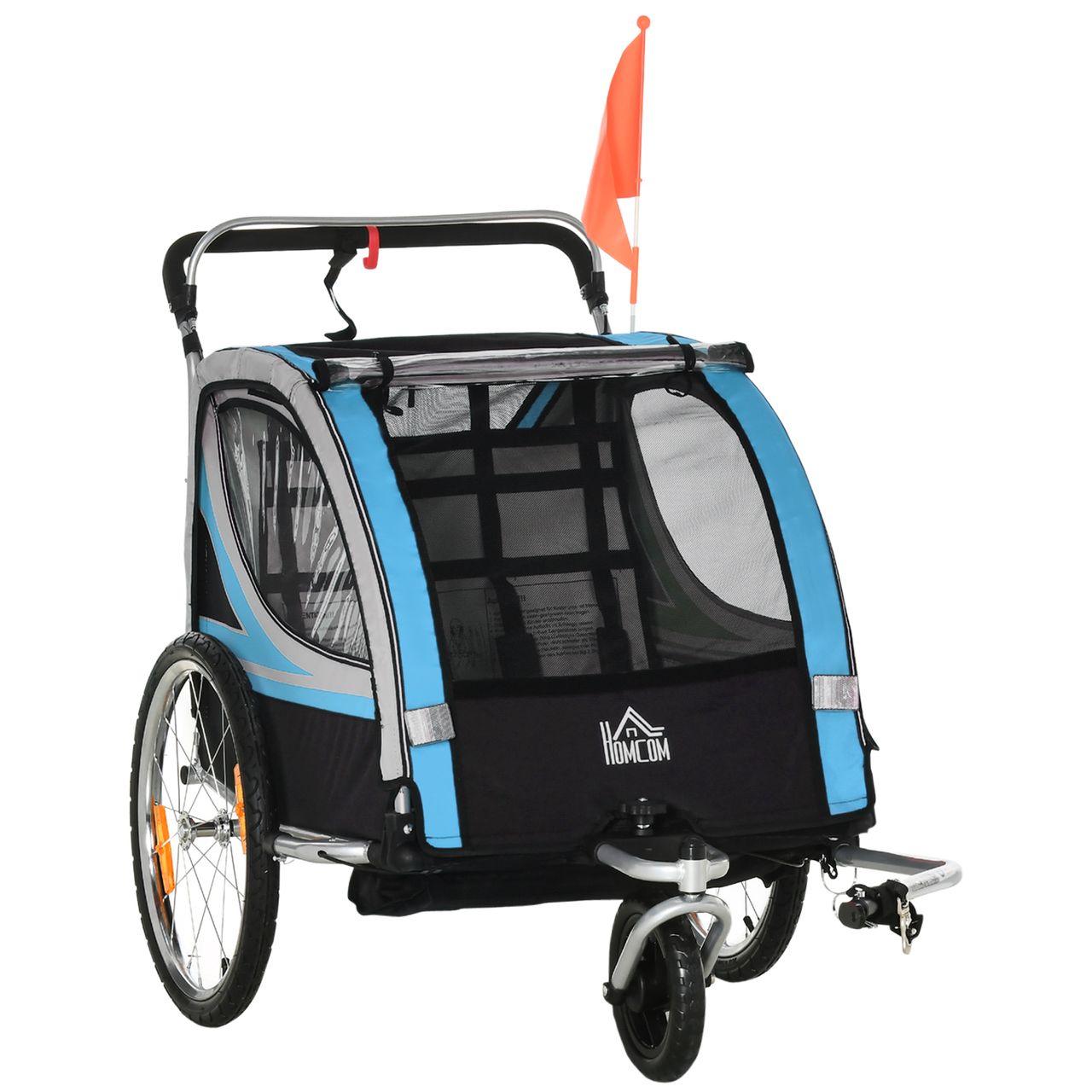 HOMCOM 2 in 1 Kinderfahrradanhänger, Kinderanhänger mit Federung, Blau Schwarz