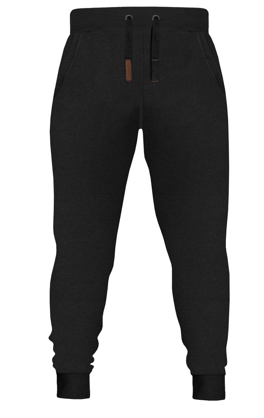 O'Poppy Jogginganzug Herren Lederpatch schwarz (2-tlg), mit Kapuze, Eingriffstaschen und Lederpatches