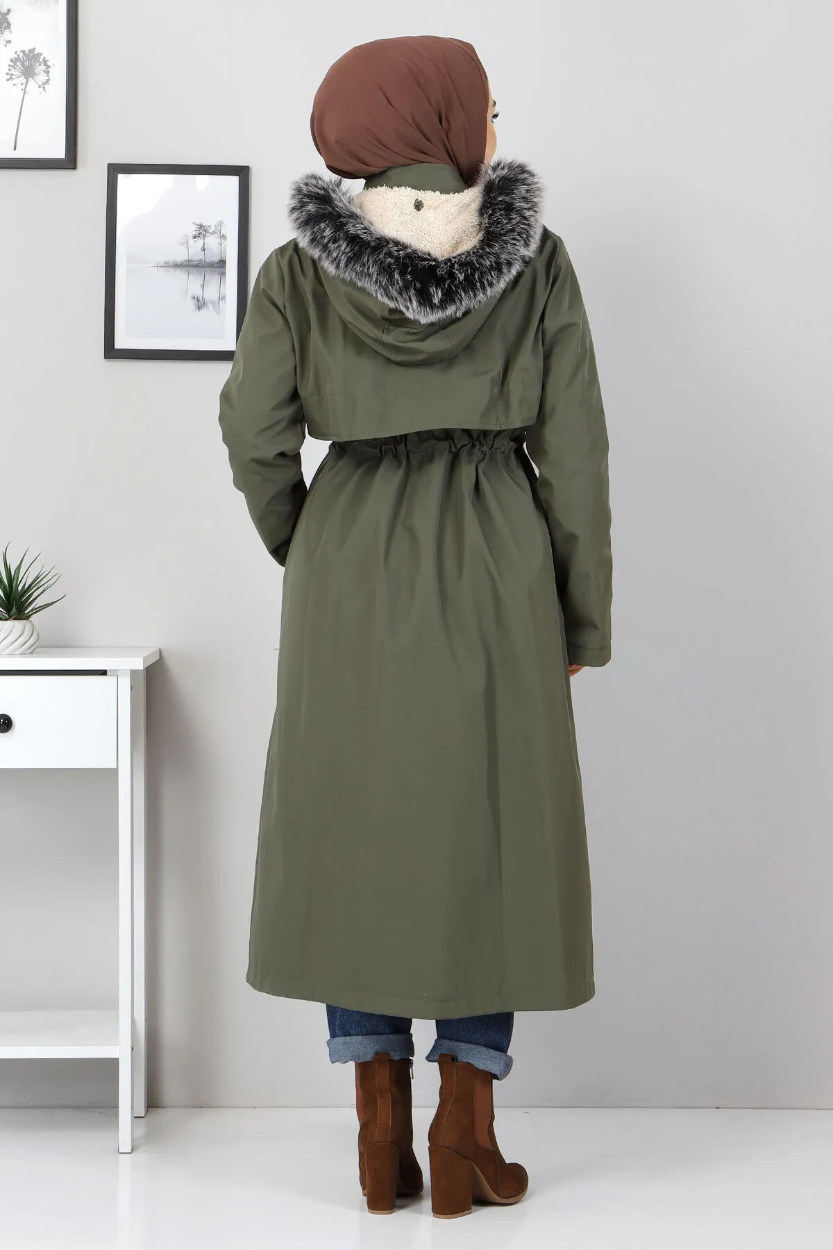 Tesettür Dünyası  Taillengeschnürter Mantel Tsd1932 Khaki