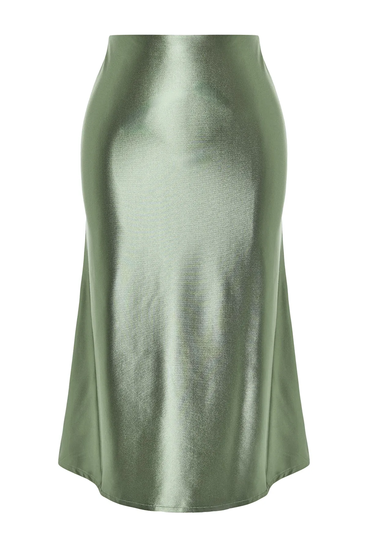 Trendyol Collection  Grüner Premium Satin A-Linien/Glockenform Midi Strickrock TWOAW24ET00088