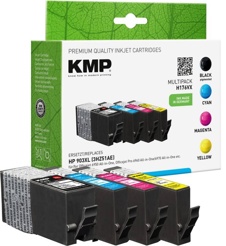 KMP Kompatibel HP 903XL Tintenpatrone 3HZ51AE Schwarz, Cyan, Magenta, Gelb Multipack 4 Stück