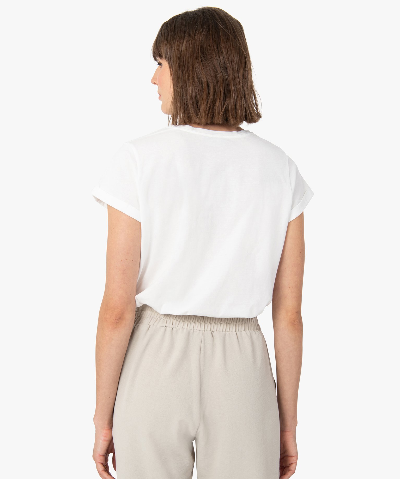 Tee-shirt femme ample et court avec motif sur le buste blanc | GEMO