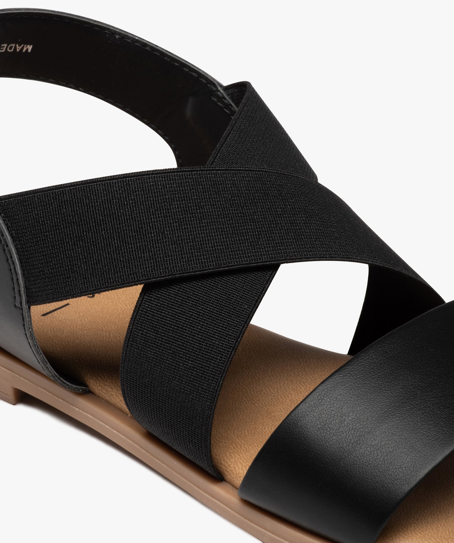 Sandales femme à talon plat et brides élastiques unies noir | GEMO