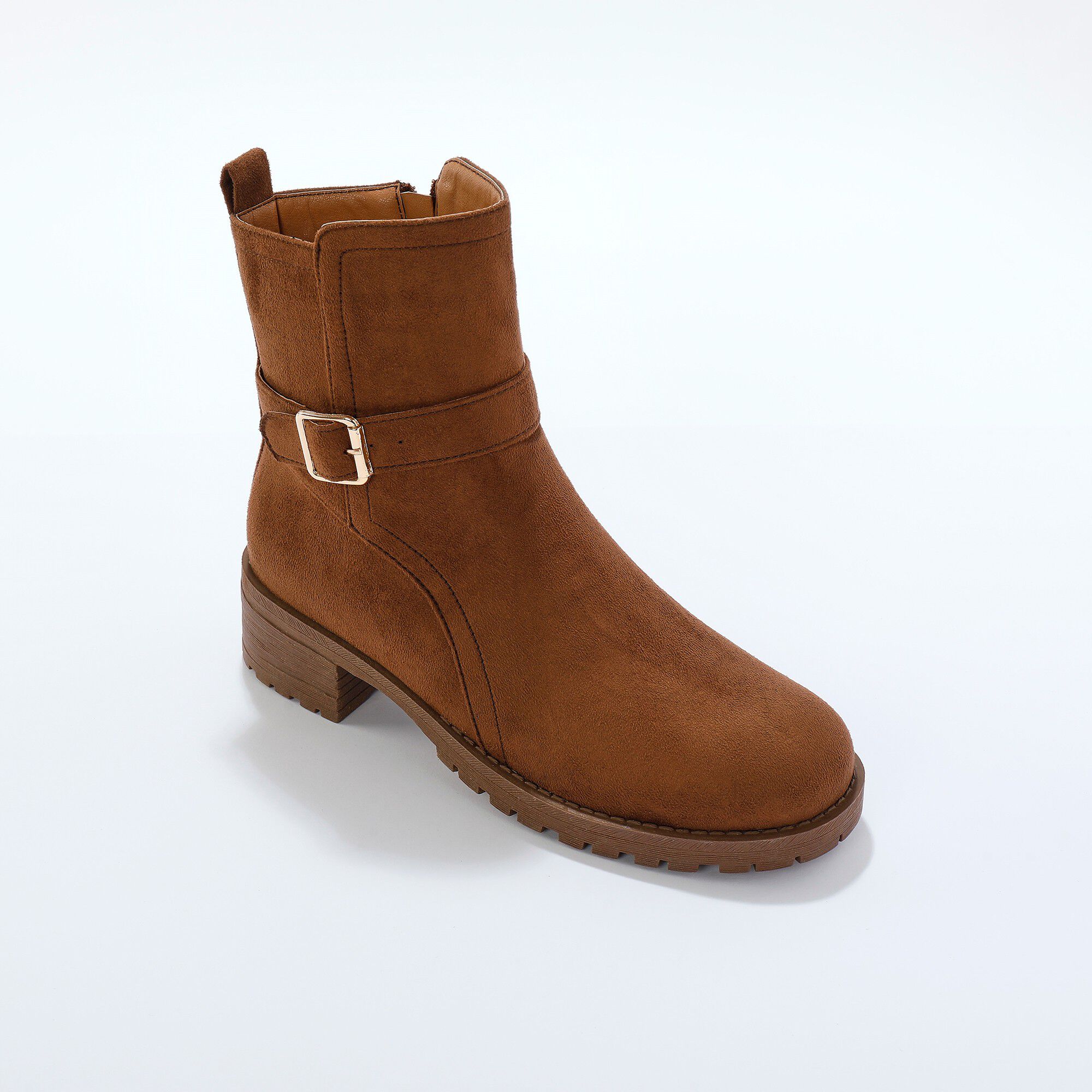 Boots à boucle effet suédine, semelle crantée