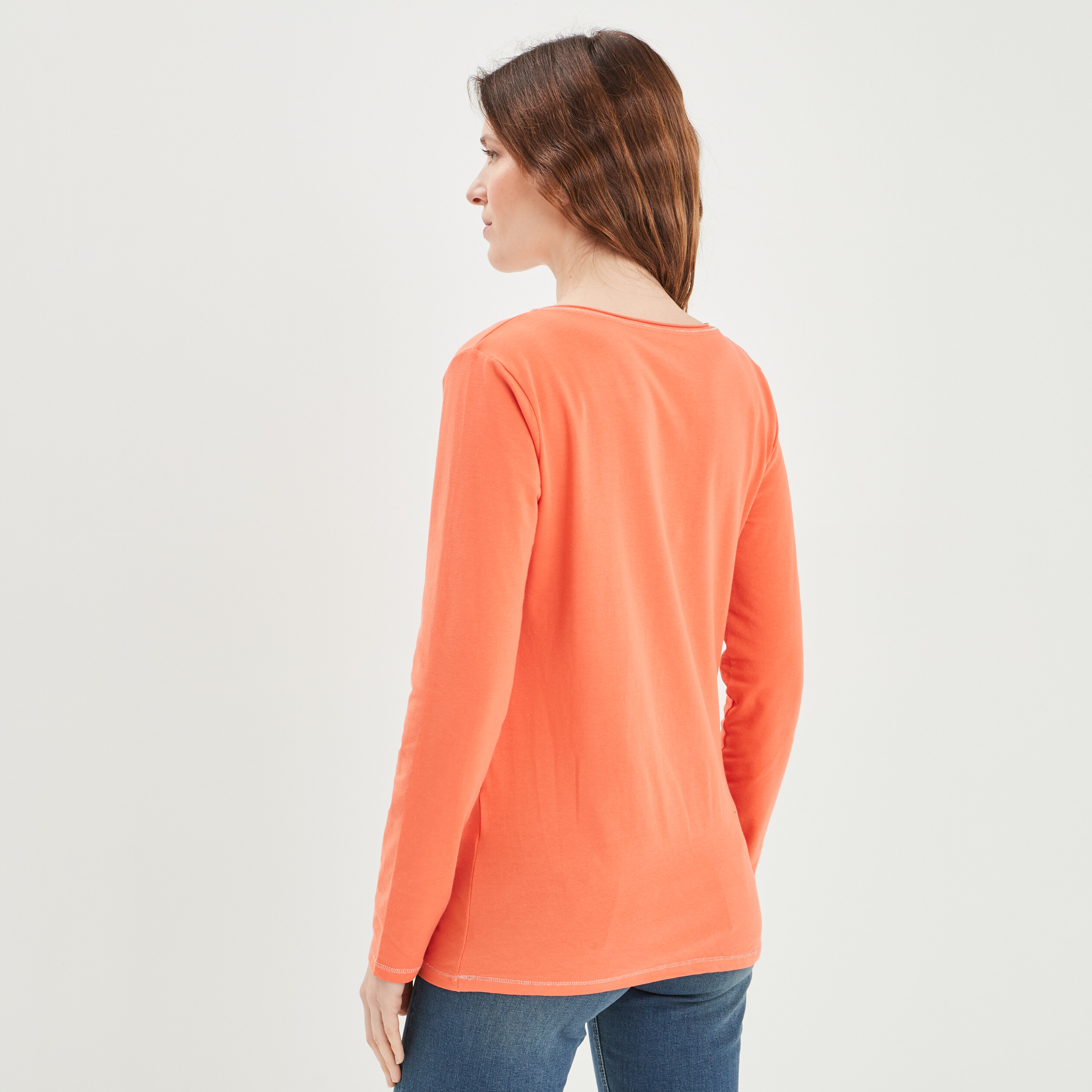 T-shirt manches longues orange corail femme | La Halle