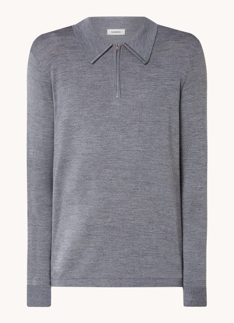 Sandro Regular fit fine-knit polo in wool blend with half zip