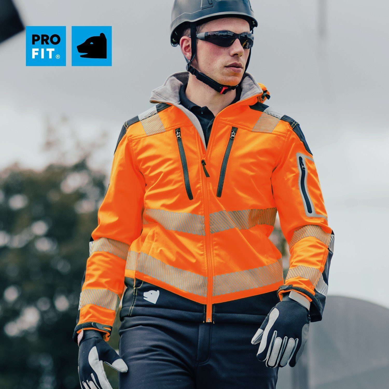 PRO FIT by Fitzner Arbeitsjacke Warnschutz Softshelljacke, Neonorange/Schwarz (1-St) Reflektierende Streifen, Winddicht, Wasserdicht, Atmungsaktiv
