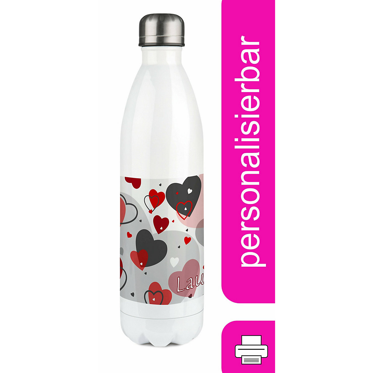 Edelstahl Kinder Thermoflasche / Trinkflasche bunt Herz Farbe rot grau Spülmaschinenfest, Auslaufsicher, Bruchfest, Doppelwandig, Für Heißgetränke geeignet, Mit Deckel, Isoliert