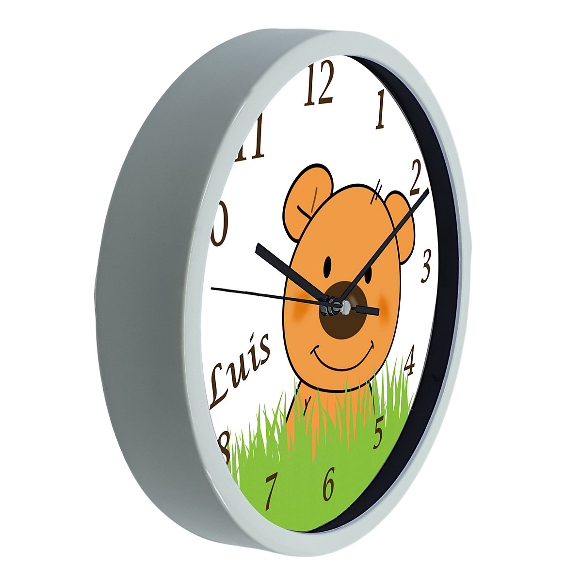 Kinder Wanduhr personalisiert mit Name Teddy Bär-Graß