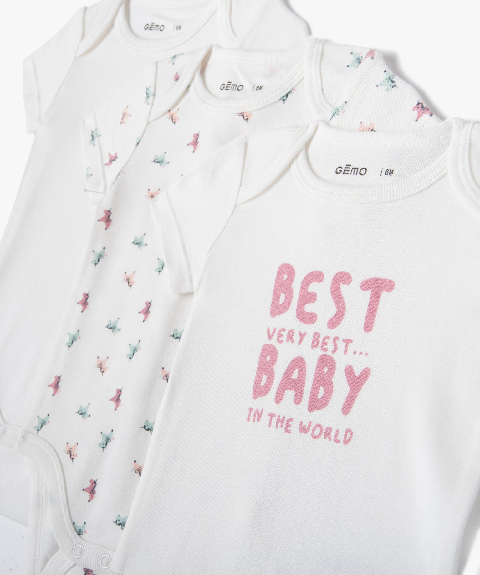 Body bébé à manches courtes et col US à motif (lot de 3) ecru | GEMO