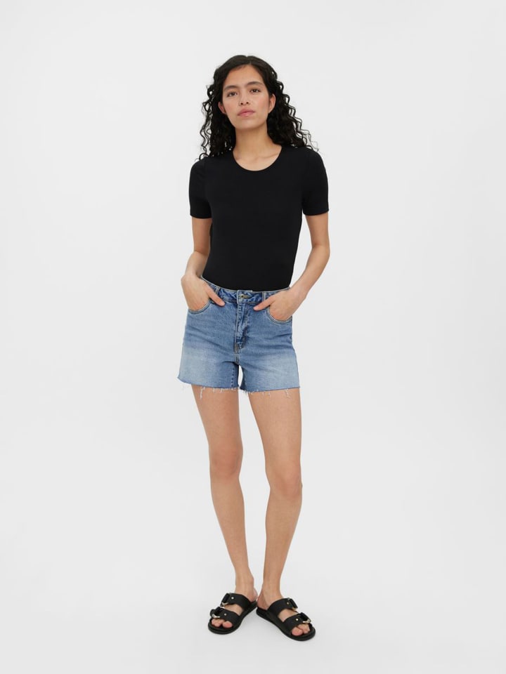 Vero Moda Kurze Denim Jeans Shorts mit Fransen VMBRENDA in Blau günstig kaufen XS