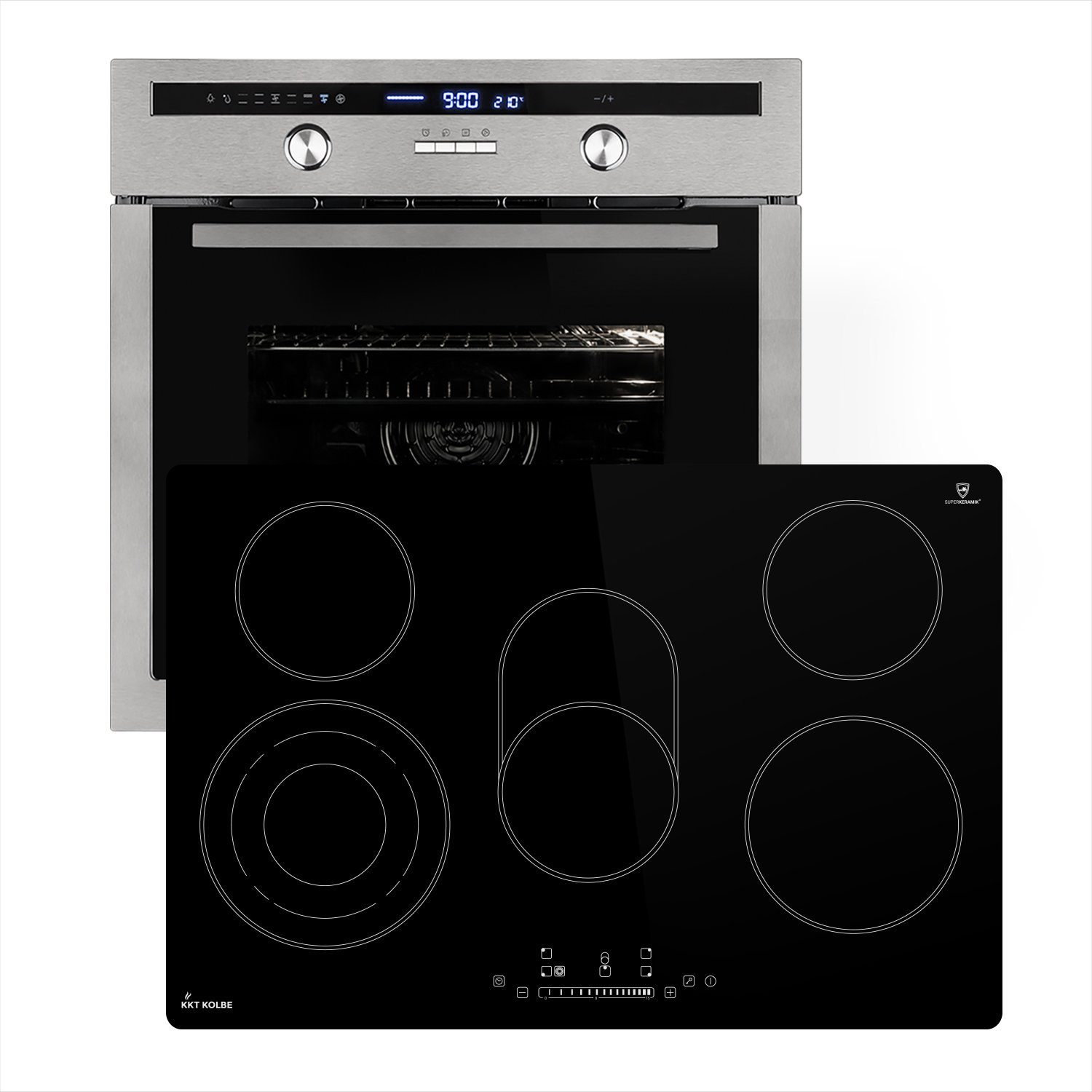 KKT KOLBE Backofen-Set KKT KOLBE Backofen und Kochfeld SET8013_77RL, mit 2-fach Teleskopauszug, 60cm Einbau-Backofen EB8013ED + 77cm Glaskeramik-Kochfeld KF7705RL