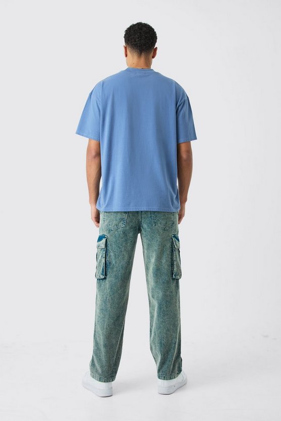 Lockere Cord-Cargohose mit Acid-Waschung
