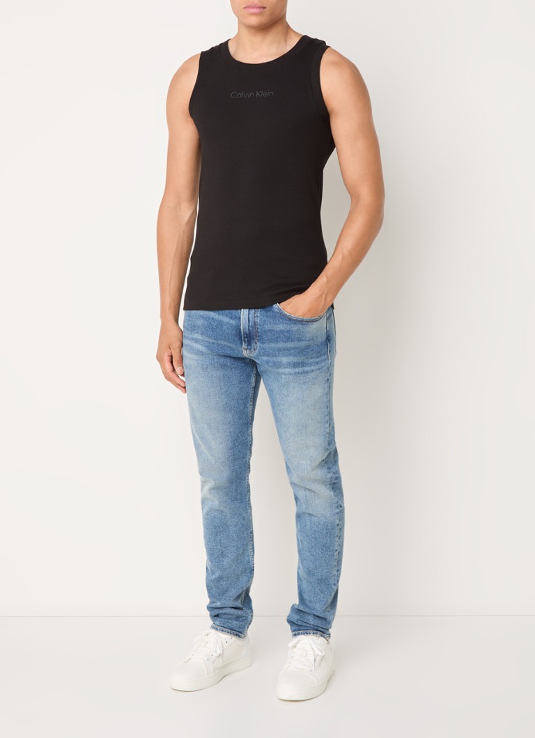 Calvin Klein Prążkowany Top Bez Rękawów Z Logo