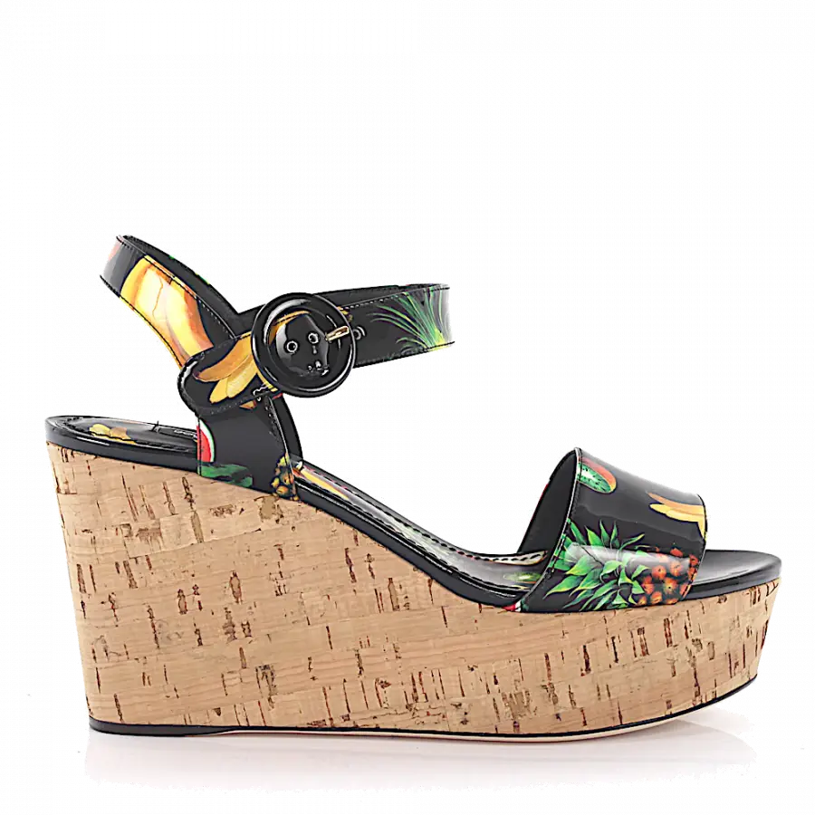 Dolce & Gabbana - Keilsandaletten Print schwarz bunt - schwarz