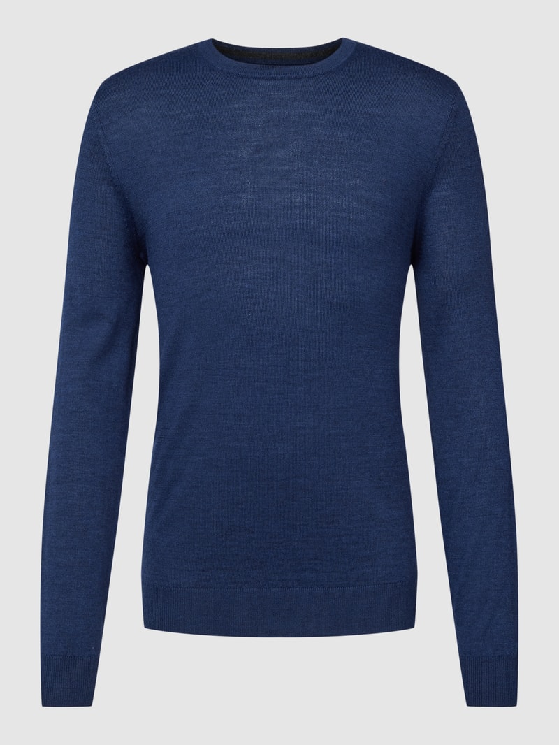 Longsleeve aus Woll-Mix in dunkelblau meliert