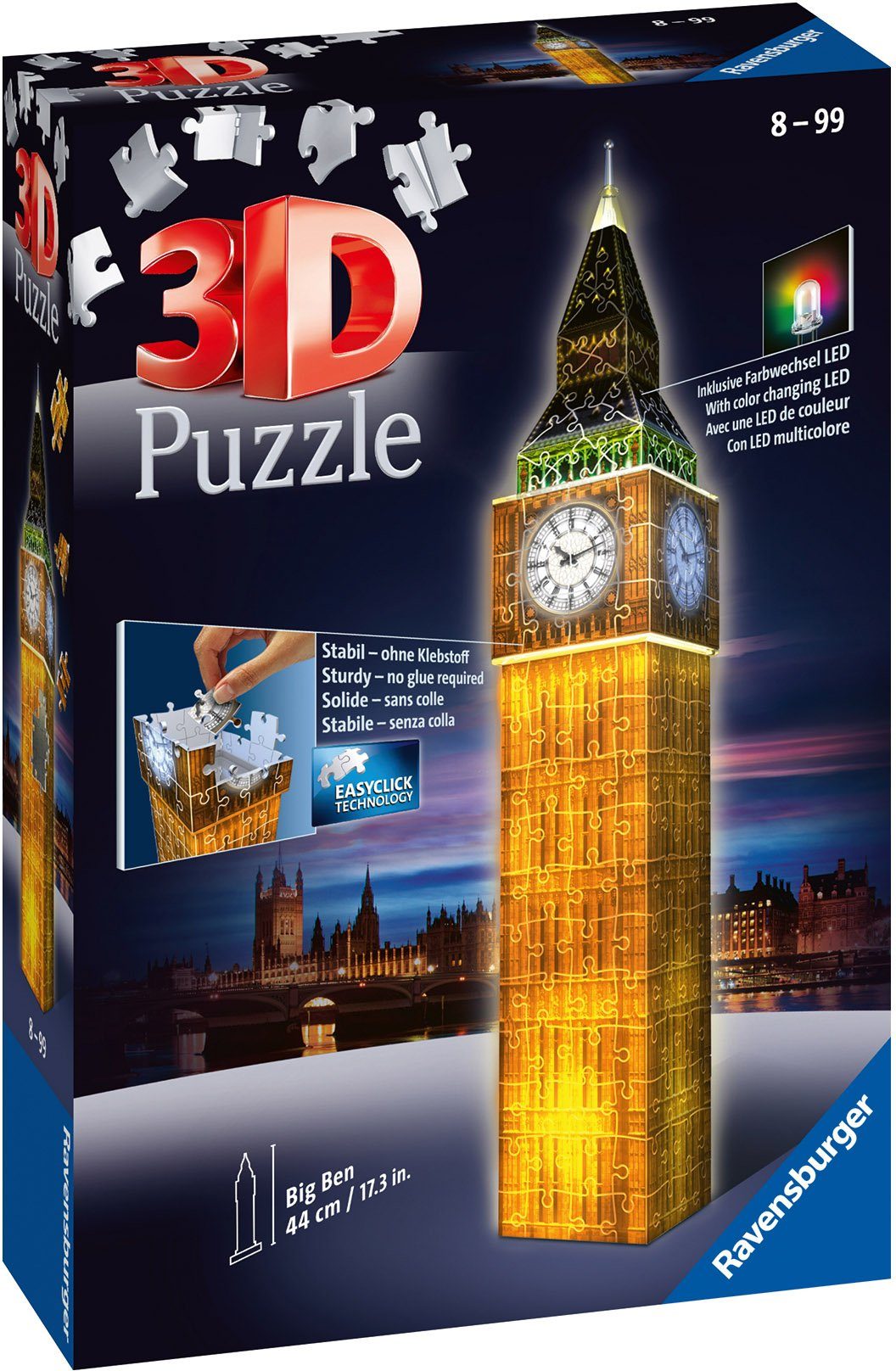 Ravensburger 3D-Puzzle Big Ben bei Nacht, 216 Puzzleteile, mit Farbwechsel LEDs; Made in Europe, FSC® - schützt Wald - weltweit