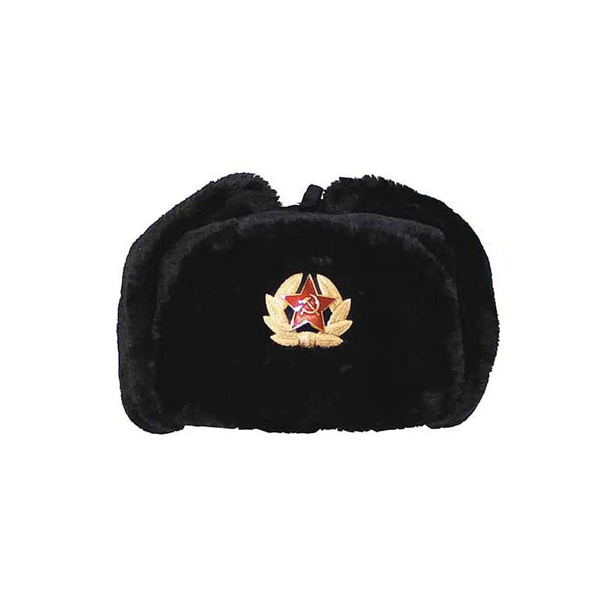 Russische Fellmütze mit Abzeichen schwarz