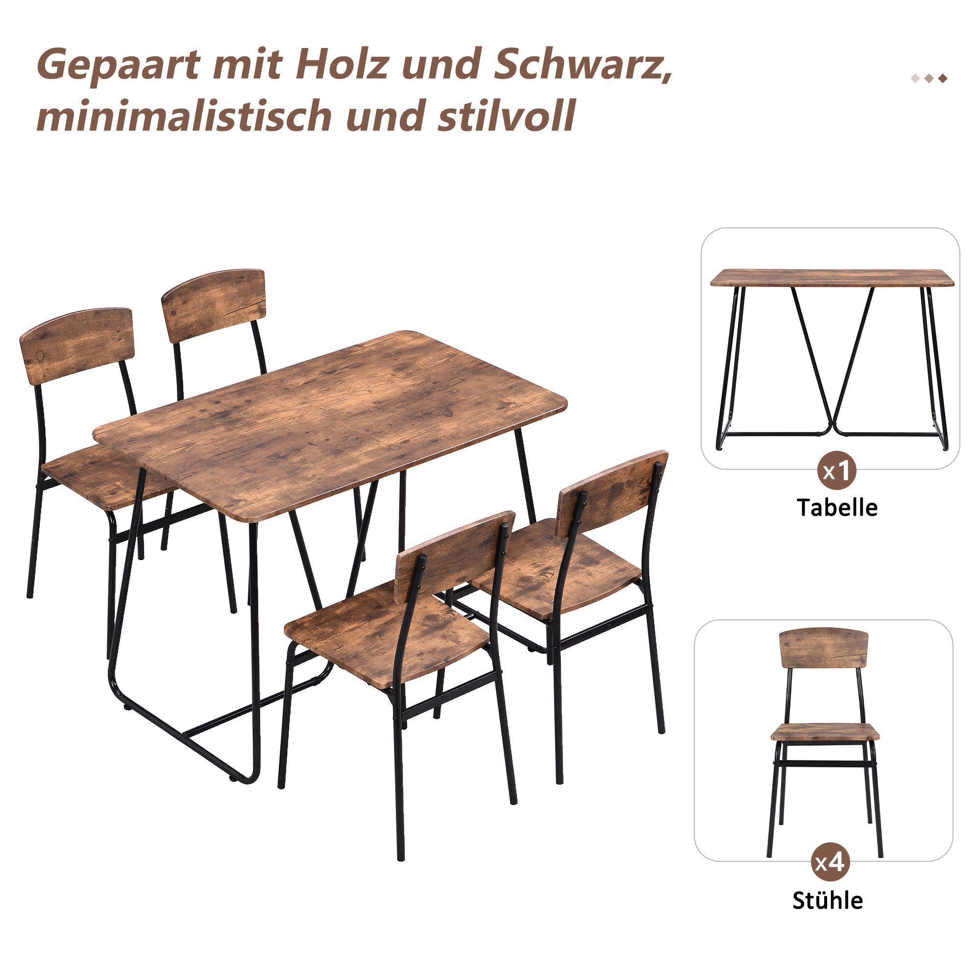OKWISH Essgruppe, (Esstisch Rechteckige Tischplatte mit 4 Stühlen, 5-tlg., Moderne Esstisch und Stuhl Set)