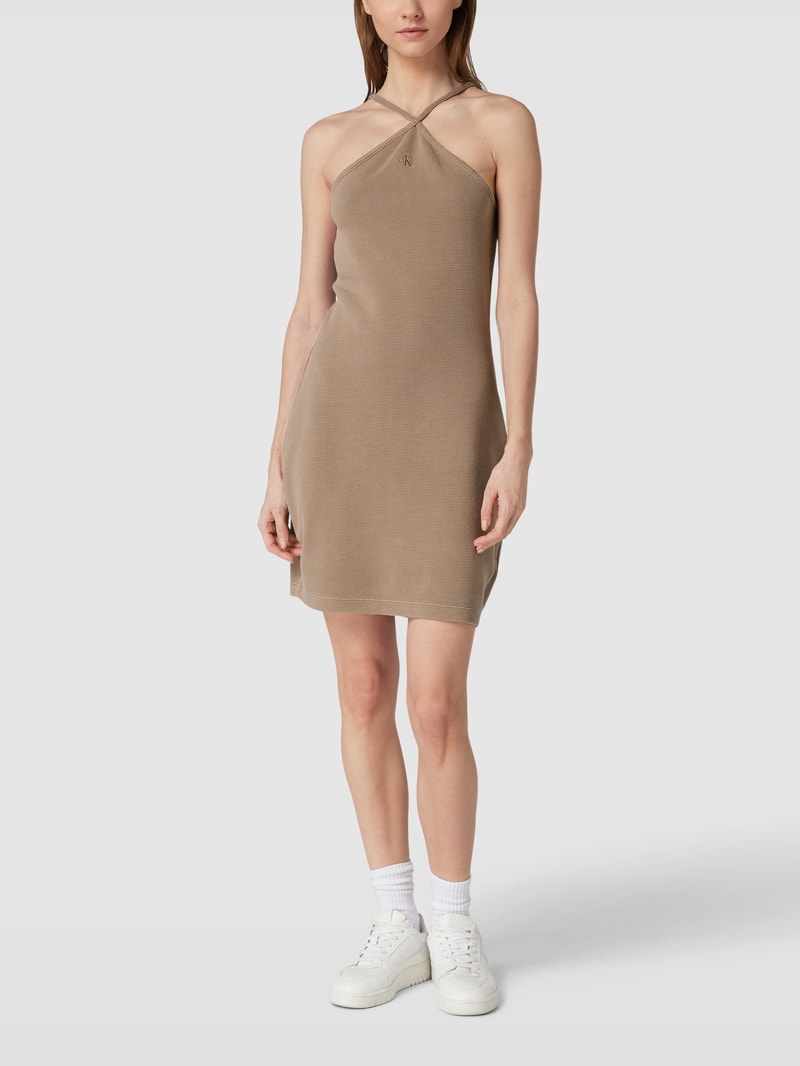 Minikleid mit Logo-Stitching in beige