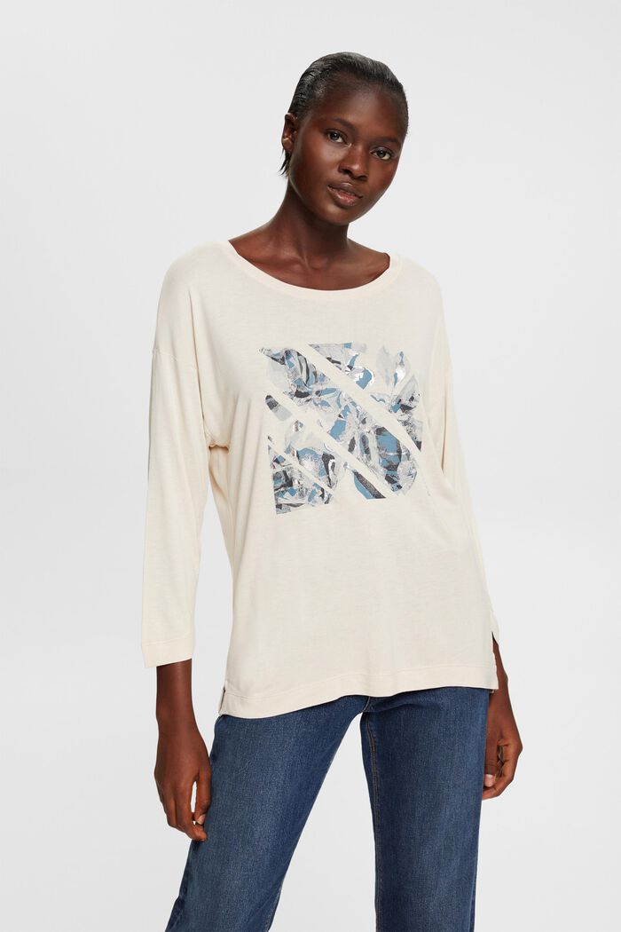 Langärmeliges Longsleeve mit Natur-Print, LENZING™ ECOVERO™