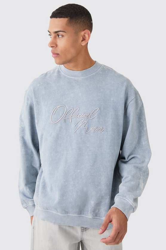 Oversize Sweatshirt mit Acid-Waschung und Man-Stickerei