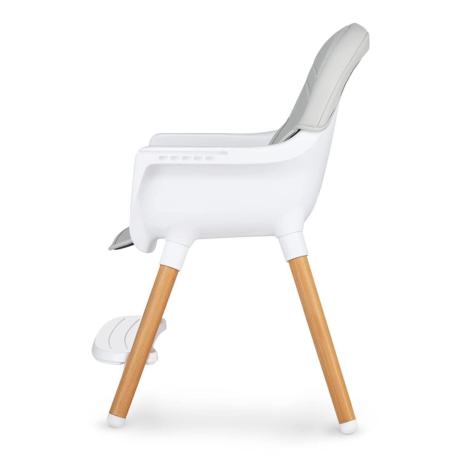 Skiddoü Hochstuhl skiddoü Hochstuhl Sunt, verstellbaren 5-Punkt-Sicherheitsgurt 2 in 1 Kinderstuhl, Babyhochstuhl Holzbeinen hoher Qualität, Fütterungsstuhl mit originalem Design, Fußstütze, Doppeltablett, hellgrau