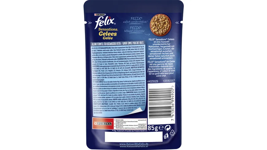 PURINA FELIX Sensations Gelees mit Rind & Tomate Katzennassfutter 85 g
