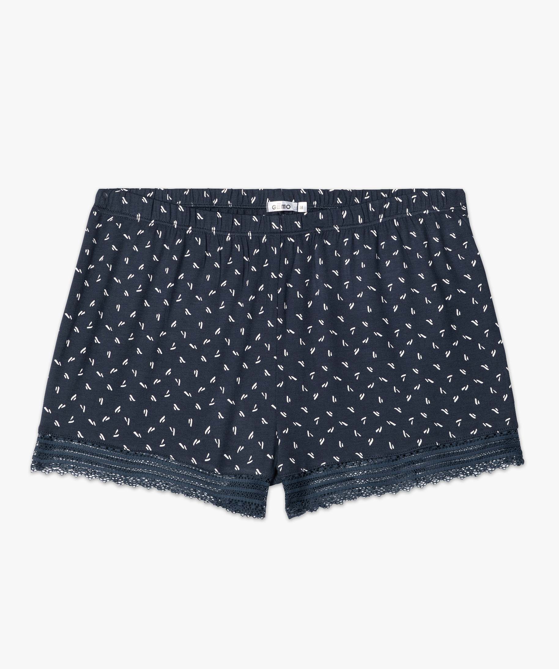 Short de pyjama femme en maille fluide avec bas en dentelle multicolore | GEMO