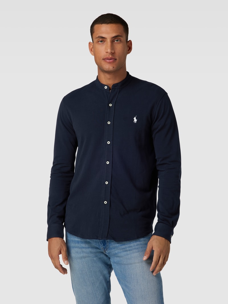 Slim Fit Freizeithemd mit Stehkragen Modell 'FEATHERWEIGHT MESH' in marineblau