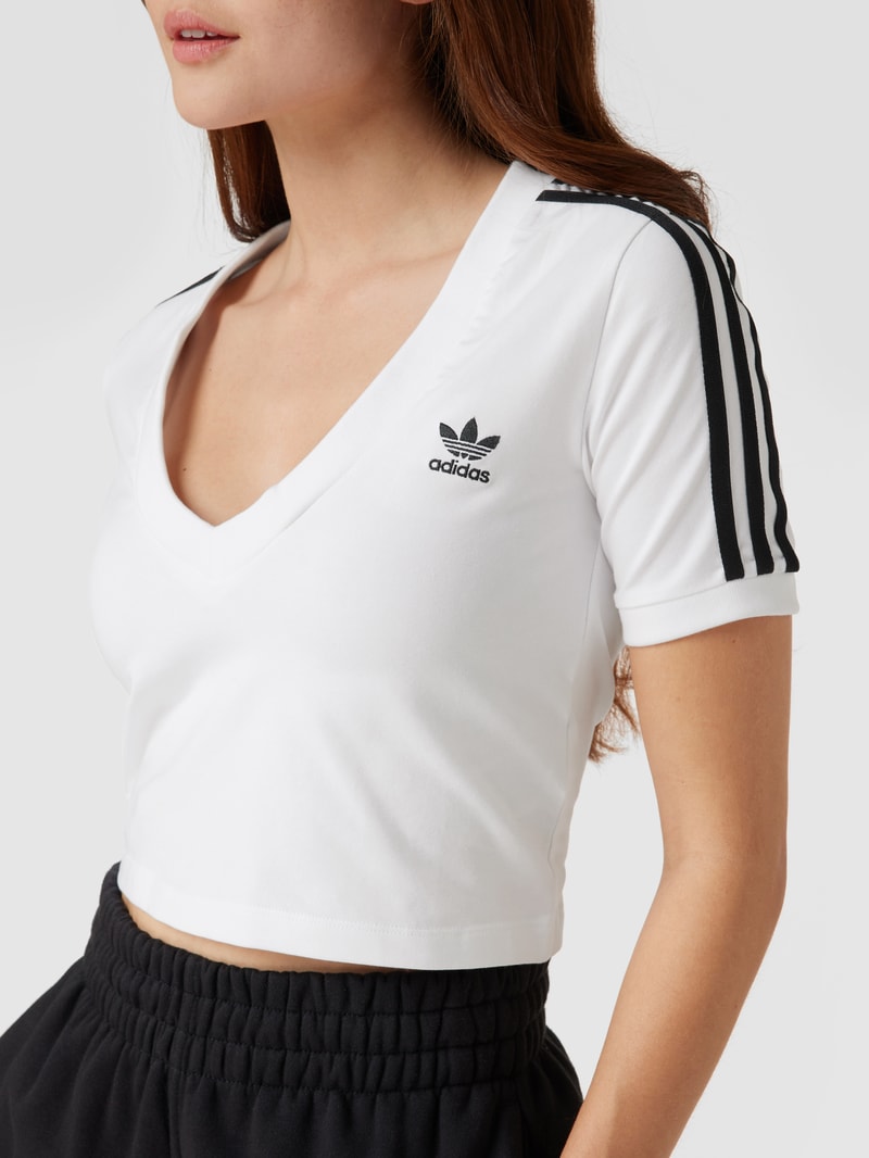 Cropped T-Shirt mit Logo-Streifen in weiß