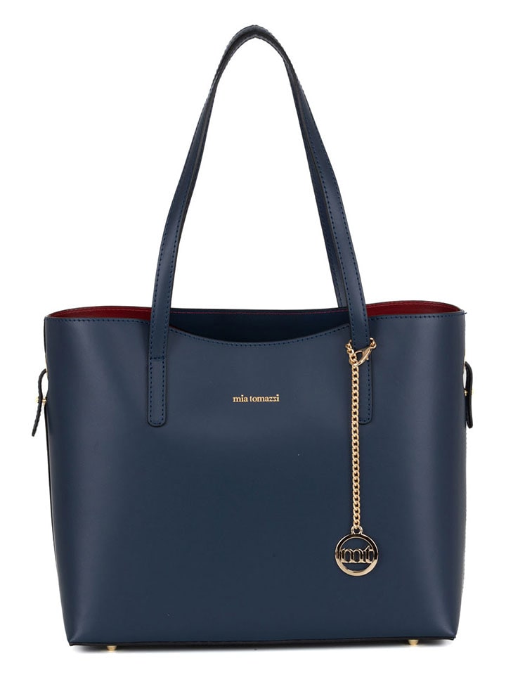 Mia Tomazzi Leder-Schultertasche in Dunkelblau - (B)35 x (H)30 x (T)15 cm günstig kaufen onesize