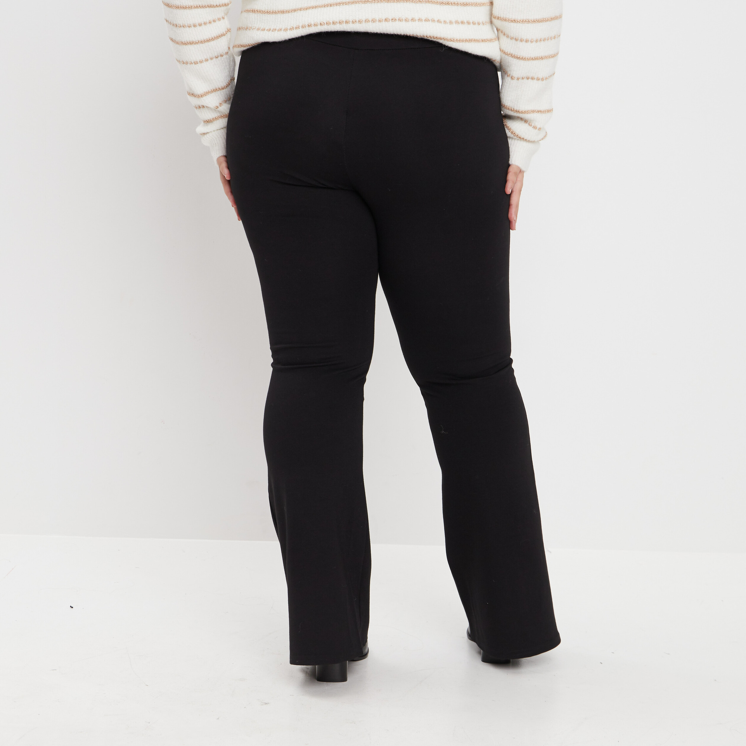 Pantalon flare élastiqué noir femme grande taille | La Halle