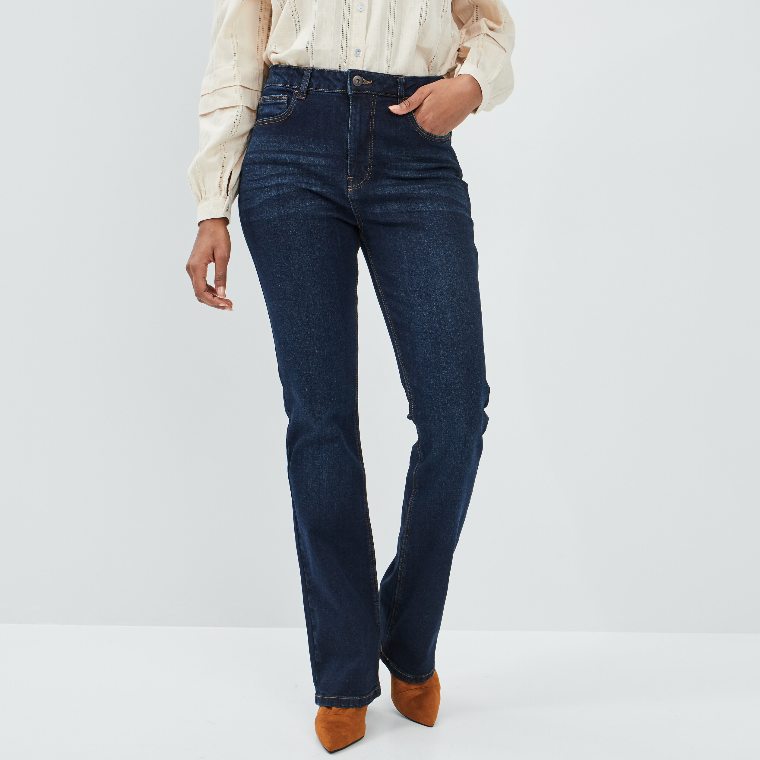 Jeans bootcut taille haute denim brut femme | La Halle